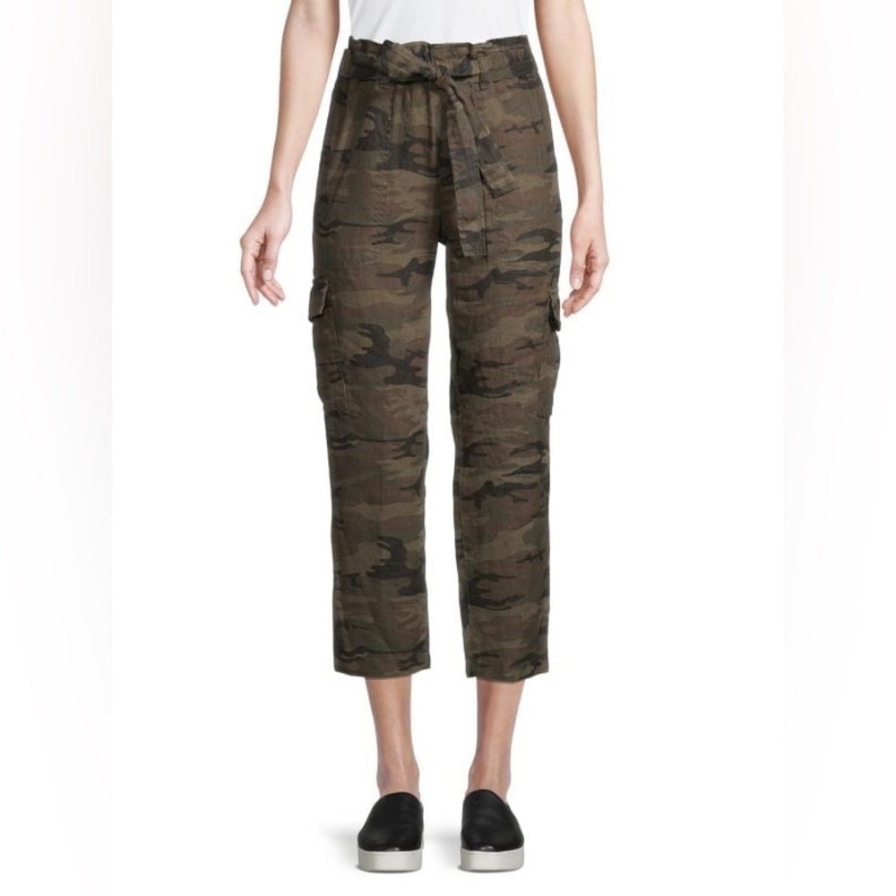 Sanctuary Green Camo Linen Cropped Trousers Size 26